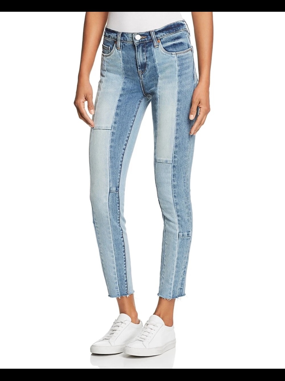 Blank NYC The Reade Crop Two-Tone Light Blue Patchwork Skinny Jeans